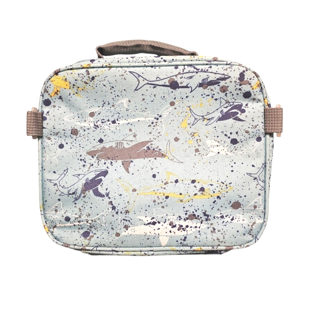 Insulated Snack Bag / Lunch Bag "Shark Pattern" Gray/Pale Blue